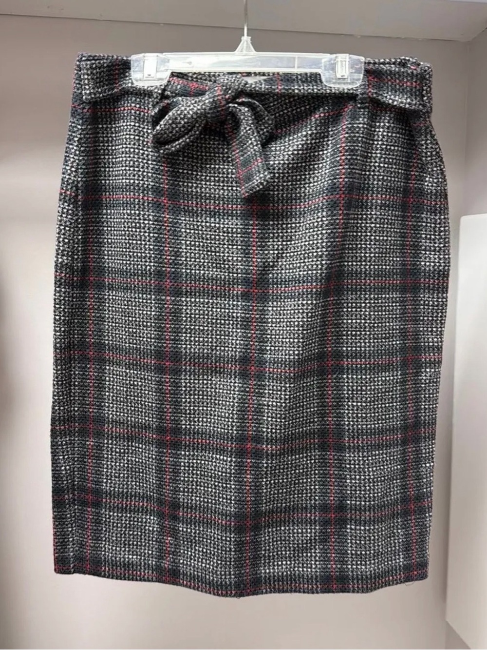 Gray Plaid Tie-Waist Pencil Skirt - Women's